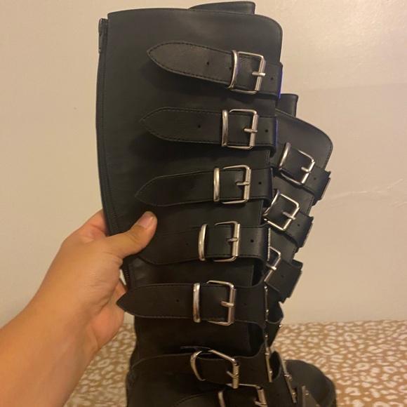 Demonia Black Platform Buckle Boots - Picture 3 of 8